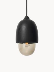 Kleine hanglamp Terho in de eikelvorm, mondgeblazen, Zwart, greige, Ø 14 x H 22 cm