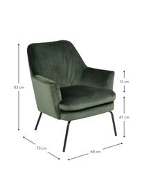 Fauteuil cocktail en velours vert Chisa, Vert forêt, larg. 68 x prof. 73 cm