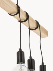 Grote hanglamp Townshend van hout, Baldakijn: gelakt staal, Zwart, rubberhout, B 100 x D 10 cm