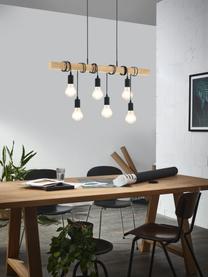 Grote hanglamp Townshend van hout, Baldakijn: gelakt staal, Zwart, rubberhout, B 100 x D 10 cm