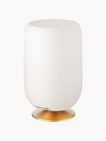 Lámpara de mesa regulable Atmos, con altavoz Bluetooth, Pantalla: polietileno, Estructura: metal recubierto, Blanco, dorado, Ø 22 x Al 37 cm