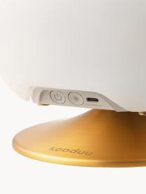 Lampada da tavolo LED con luce regolabile, altoparlante e glacette Bluetooth Atmos, Paralume: polietilene, Struttura: metallo rivestito, Bianco, dorato, Ø 22 x Alt. 37 cm
