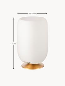 Lampada da tavolo a LED con luce regolabile e altoparlante Bluetooth Atmos, Paralume: polietilene, Struttura: metallo rivestito, Bianco, dorato, Ø 22 x Alt. 37 cm