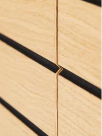Dressoir Stripe met eikenhoutfineer, Frame: MDF met eikenhoutfineer, Poten: gepoedercoat metaal, Eikenhoutkleurig, zwart, 161 x 70 cm