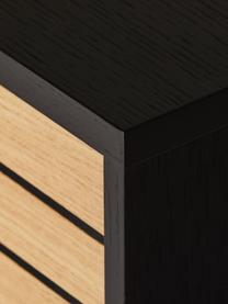 Dressoir Stripe met eikenhoutfineer, Frame: MDF met eikenhoutfineer, Poten: gepoedercoat metaal, Eikenhoutkleurig, zwart, 161 x 70 cm