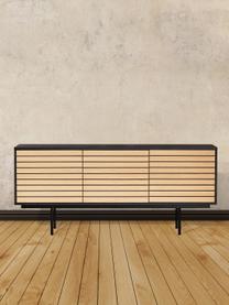 Credenza con finitura in rovere Stripe, Piedini: metallo verniciato a polv, Legno di quercia, nero, Larg. 161 x Alt. 70 cm