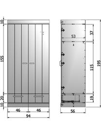 Draaideurkast Connect in lichtgrijs, 2-deurs, Frame: massief grenenhout, gelak, Handvatten: gelakt metaal, Lichtgrijs, B 94 x H 195 cm