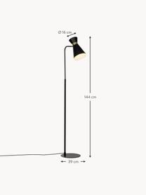 Retro leeslamp Grazia-goudkleurig, Lampenkap: gelakt metaal, Lampvoet: gelakt metaal, Decoratie: vermessingd metaal, Zwart, goudkleurig, H 144 cm