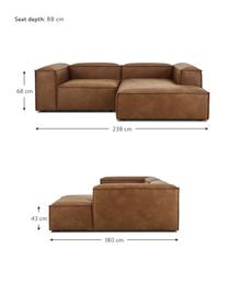 Modulares Ecksofa Lennon aus recyceltem Leder, Bezug: Recyceltes Leder (70 % Le, Gestell: Massives Holz, Sperrholz, Füße: Kunststoff, Leder Braun, B 238 x T 180 cm, Eckteil rechts