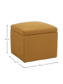 Pouf avec rangement tissu bouclé jaune moutarde Winou, Tissu bouclé jaune moutarde, larg. 50 x haut. 48 cm