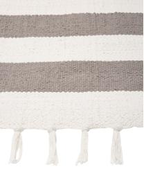 Pruhovaný ručne tkaný bavlnený koberec Blocker, Krémovobiela/svetlosivá