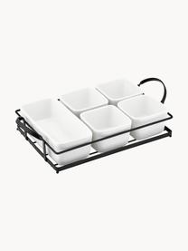 Set da portata in porcellana Serve & Share 6 pz, Ciotola: porcellana, Struttura: legno, Manico: metallo rivestito, Bianco, nero, Larg. 33 x Alt. 7 cm