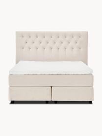 Premium Samt-Boxspringbett Phoebe, Matratze: 5-Zonen-Taschenfederkern, Füße: Massives Birkenholz, lack, Samt Beige, B 180 x L 200 cm, Härtegrad H2