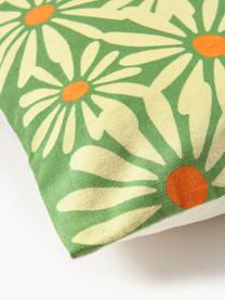Copricuscino reversibile ricamata Maren, 100% cotone, Bianco, verde, arancione, Larg. 45 x Lung. 45 cm
