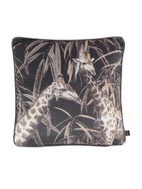 Fluwelen kussenhoes Nuoro met giraf motief, 100% polyester fluweel, Grijs, bruin, zwart, 50 x 50 cm