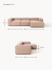 Modulares Ecksofa Lennon aus Leinen-Mix, Bezug: 50 % Viskose, 25 % Leinen, Gestell: Fichtenholz, Sperrholz, m, Füße: Kunststoff Dieses Produkt, Leinen-Mix Rostrot, B 327 x T 180 cm, Eckteil links