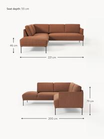 Divano angolare Fluente, Rivestimento: 100% poliestere Con 35.00, Struttura: legno di pino massiccio, Piedini: metallo verniciato a polv, Tessuto torrone, Larg. 221 x Prof. 200 cm, chaise longue a destra