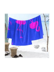 Serviette de plage Flamingo, Bleu cobalt, rose vif