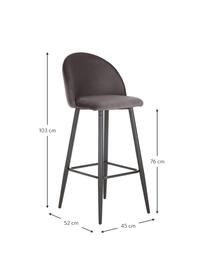 Tabouret de bar en velours gris foncé Amy, Gris, larg. 45 x haut. 103 cm