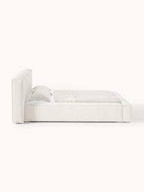 Cama tapizada en tejido bouclé Lennon, Funda: Bouclé (80% poliéster, 20, Estructura: madera de pino maciza con, Patas: madera, plástico Este pro, Bouclé blanco Off White, An 208 x L 243 cm (colchón 140 x 200 cm)