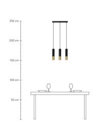 Hanglamp Longbot in zwart-goudkleur, Lampenkap: gecoat staal, Baldakijn: gecoat staal, Frame: zwart gelakt eikenhout. Voet: goudkleurig, B 40 cm x H 30 cm
