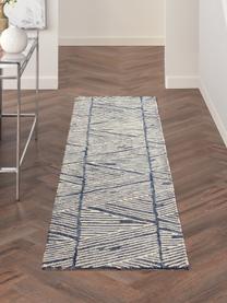 Tapis de couloir en laine tissé à la main Colorado, 100 % laine

Les tapis en laine peuvent perdre des fibres lors des premières semaines et des peluches peuvent se former, ce phénomène est naturel et diminue à mesure de votre usage et du temps, Blanc crème, bleu foncé, larg. 70 x long. 230 cm