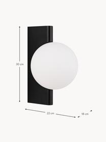 Glazen wandlamp Avant, Diffuser: glas, Wit, zwart, B 18 x H 22 cm