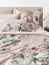Súprava posteľnej bielizne z bavlneného saténu s kvetinovou potlačou Blossom, 3 diely, Svetloružová, viacfarebná, 140 x 200 cm + 1 vankúš 80 x 80 cm