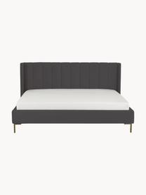 Gestoffeerd fluwelen bed Dusk, Bekleding: polyester fluweel Met 30., Frame: massief grenenhout en pla, Poten: gepoedercoat metaal Dit p, Fluweel antraciet, B 140 x L 200 cm