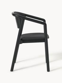 Chaise à accoudoirs avec assise rembourrée Gali, Frêne noir laqué, cadre noir, larg. 56 x prof. 55 cm