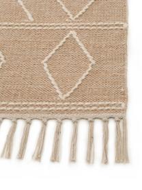 Handgewebter Boho-Teppich Sydney mit Fransen, 60% Baumwolle, 40% Wolle, Beige, Creme, B 120 x L 170 cm (Größe S)