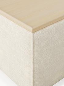 Sofa-Hocker Lennon aus Leinen-Mix mit Stauraum, Bezug: 50 % Viskose, 25 % Leinen, Tablett: Eichenholz, Spannplatte m, Gestell: Spanplatte, mitteldichte , Leinen-Mix Beige, helles Eichenholz, B 88 x T 50 cm