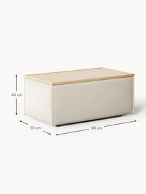 Sofa-Hocker Lennon aus Leinen-Mix mit Stauraum, Bezug: 50 % Viskose, 25 % Leinen, Tablett: Eichenholz, Spannplatte m, Gestell: Spanplatte, mitteldichte , Leinen-Mix Beige, helles Eichenholz, B 88 x T 50 cm