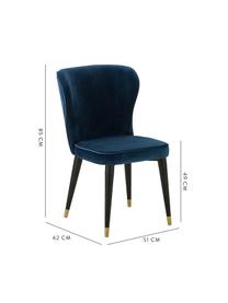 Chaise classique velours rembourré Cleo, Bleu foncé