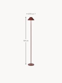 Kleine mobiele LED vloerlamp Hygge, dimbaar, Metaal, gecoat, Wijnrood, H 134 cm