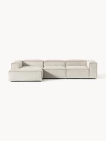 Modulares Ecksofa Lennon aus Cord, Bezug: Cord (92 % Polyester, 8 %, Gestell: Massives Kiefernholz, Spe, Füße: Kunststoffx Dieses Produk, Cord Hellbeige, B 327 x T 180 cm, Eckteil links