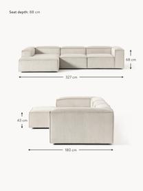 Modulares Ecksofa Lennon aus Cord, Bezug: Cord (92 % Polyester, 8 %, Gestell: Massives Kiefernholz, Spe, Füße: Kunststoffx Dieses Produk, Cord Hellbeige, B 327 x T 180 cm, Eckteil links