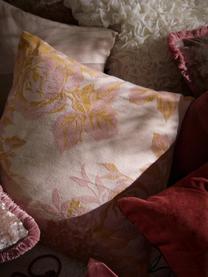 Housse de coussin 50x50 motif jacquard Breight, 100 % coton, Rose, orange, larg. 50 x long. 50 cm