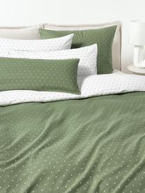 Funda de almohada reversible de franela a lunares Betty, Verde oliva, blanco, An 50 x L 70 cm