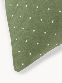 Funda de almohada reversible de franela a lunares Betty, Verde oliva, blanco, An 50 x L 70 cm