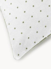 Funda de almohada reversible de franela a lunares Betty, Verde oliva, blanco, An 50 x L 70 cm