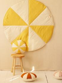 Coussin patchwork en lin Circus, Blanc crème, jaune, Ø 39 x haut. 10 cm