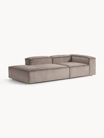 Chaise longue componibile in velluto a coste Lennon, Rivestimento: velluto a coste (92% poli, Rivestimento: schiuma con nucleo di mol, Struttura: legno di pino massiccio, , Piedini: plastica Questo prodotto , Velluto a coste taupe, Larg. 269 x Prof. 119 cm, schienale a destra