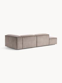 Chaise longue componibile in velluto a coste Lennon, Rivestimento: velluto a coste (92% poli, Rivestimento: schiuma con nucleo di mol, Struttura: legno di pino massiccio, , Piedini: plastica Questo prodotto , Velluto a coste taupe, Larg. 269 x Prof. 119 cm, schienale a destra