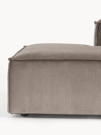 Chaise longue componibile in velluto a coste Lennon, Rivestimento: velluto a coste (92% poli, Rivestimento: schiuma con nucleo di mol, Struttura: legno di pino massiccio, , Piedini: plastica Questo prodotto , Velluto a coste taupe, Larg. 269 x Prof. 119 cm, schienale a destra