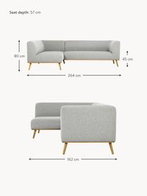 Ecksofa Archie mit Eichenholz-Füßen, Bezug: 100% Wolle, Gestell: Kiefernholz, FSC-zertifiz, Beine: Massives Eichenholz, FSC-, Webstoff Hellgrau, B 264 x T 162 cm, Eckteil links