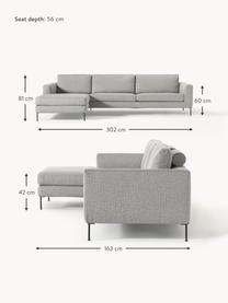 Sofa narożna Cucita (4-osobowa), Tapicerka: tkanina (100% poliester) , Nogi: metal lakierowany Materia, Szara tkanina, S 302 x G 163 cm, lewostronna