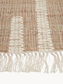 Handgefertigter Jute-Teppich Kerala mit Fransen, 68 % Jute, 23 % Baumwolle, 9 % Wolle, Braun, Cremeweiss, B 80 x L 150 cm (Grösse XS)