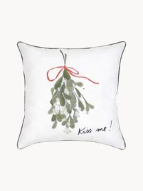 Housse de coussin 40x40 design Kiss Me par Kera Till, 100 % coton, Blanc, vert, larg. 40 x long. 40 cm