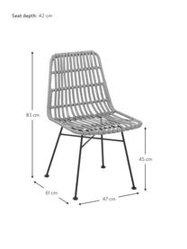 Krzesło z polirattanu Costa, 2 szt., Stelaż: metal malowany proszkowo, Szary, czarny, S 47 x G 61 cm